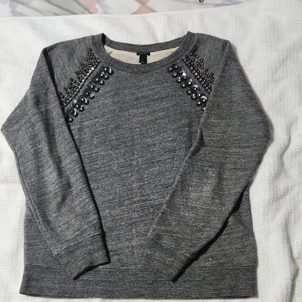 J. Crew Gray Embellished Sweater